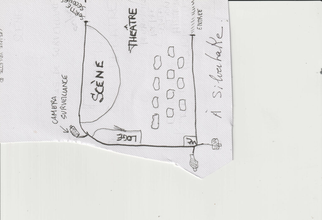 Dessin à la main représentant l'intérieur d'un théâtre